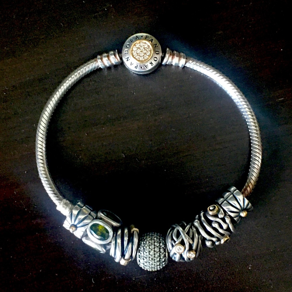 Pandora 7” bracelet with silver & 14k GOLD